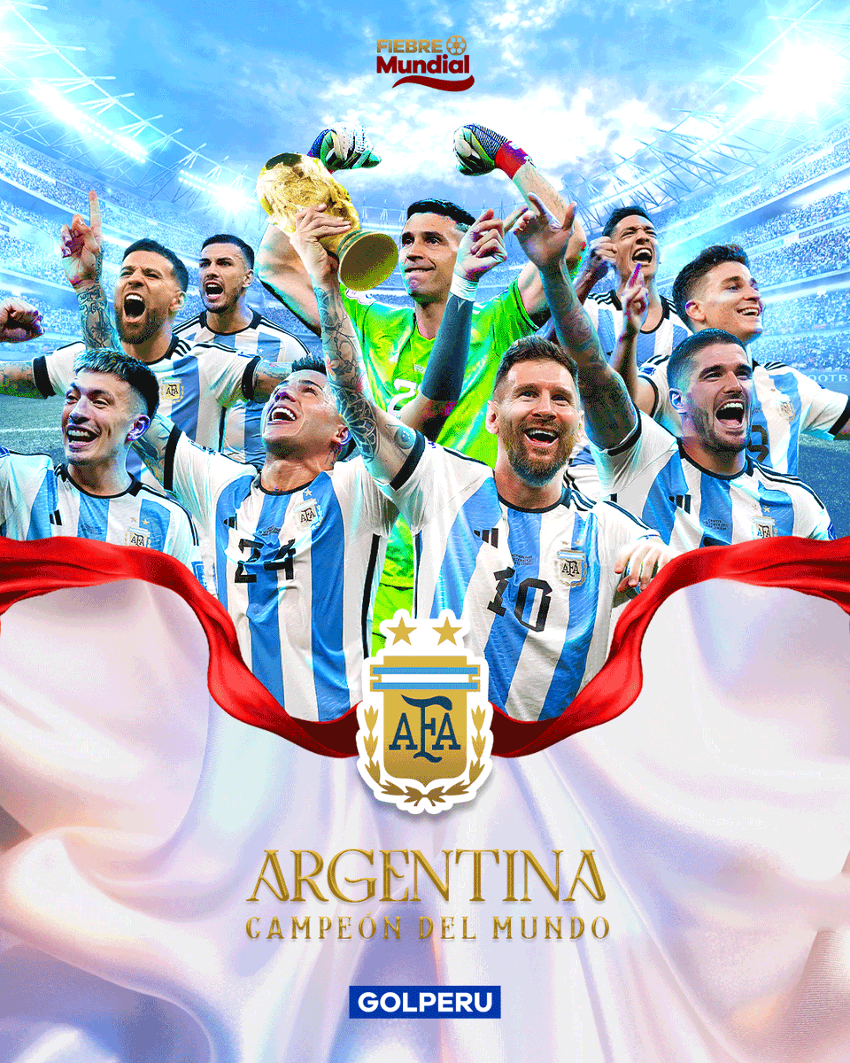 GOLPERUoficial's tweet photo. 🚨 #ÚLTIMOMINUTO ¡LA GLORIA ES ARGENTINA! 🤩

Tras 36 años de espera, Argentina 🇦🇷 ganó la Copa del Mundo 🏆 y sumó su tercera estrella ⭐️. Con un impresionante torneo de Lionel Messi 🐐, la 'Albiceleste' puso en lo más alto al fútbol sudamericano 👏.

#FiebreMundialXGOLPERU https://t.co/7A7Kk7s97J