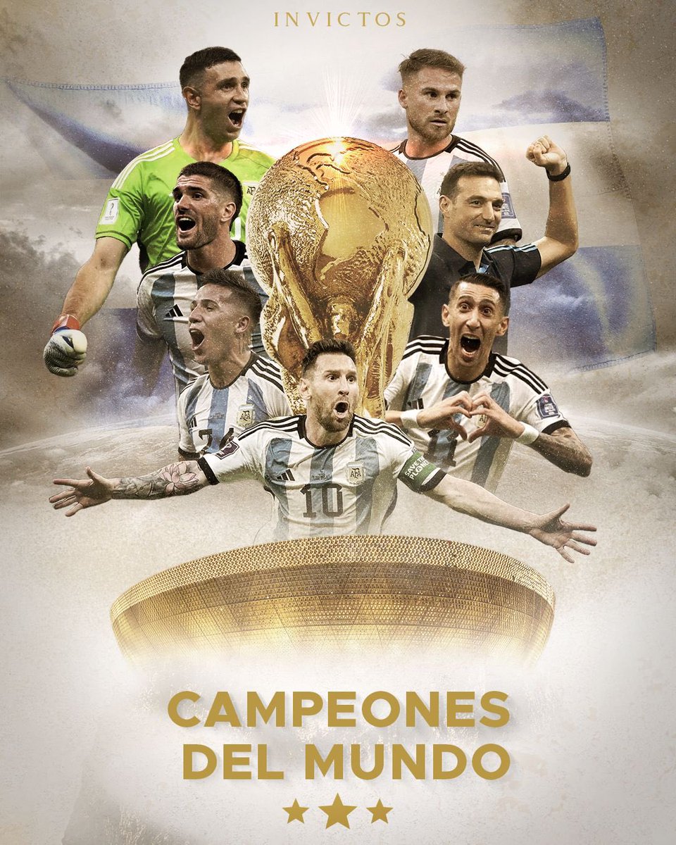 ¡¡ARGENTINA ES CAMPEÓN DEL MUNDO!!
¡¡LLEGÓ LA TERCERA DE LA ALBICELESTE!!
¡¡ADIÓS A LA SEQUÍA DE 36 AÑOS!!
¡¡MESSI GANÓ EL TÍTULO QUE TANTO SOÑÓ Y SE CONFIRMÓ COMO EL MEJOR DE TODOS LOS TIEMPOS!!
¡¡LOS ARGENTINOS VOLVIERON AL TRONO!!
¡¡LA SCALONETA ES HISTORIA PURA DEL FÚTBOL!!