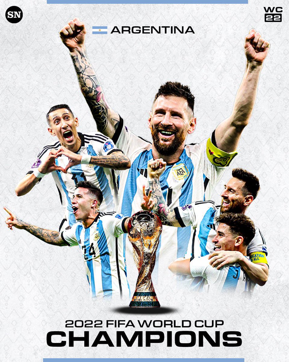 sportingnews's tweet photo. 🏆 The 36-year wait is over! Argentina are finally three-time champions!

🇦🇷 Lionel Messi leads his team to #FIFAWorldCup glory with a penalty shootout win over France. https://t.co/azqtrobuCx