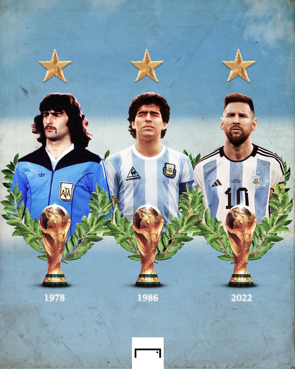 ⭐⭐⭐ TIGA BINTANG ⭐⭐⭐

Mario Kempes - 1978 🇦🇷
Diego Maradona - 1986 🇦🇷
Lionel Messi - 2022 🇦🇷

👏👏👏👏👏

#ArgentinaVsFrance #ARG #FRA