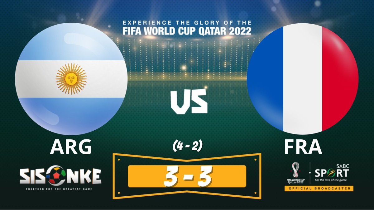 SABC_Sport's tweet photo. ⚽️ 𝐒𝐂𝐎𝐑𝐄𝐋𝐈𝐍𝐄 ⚽️

A night of entertainment that will go down in the history books for all the right reasons as #ARG beat #FRA on penalties after a six-goal thriller!

#SABCSportFootball | #Sisonke | #FIFAWorldCup https://t.co/15tX2p1tzI