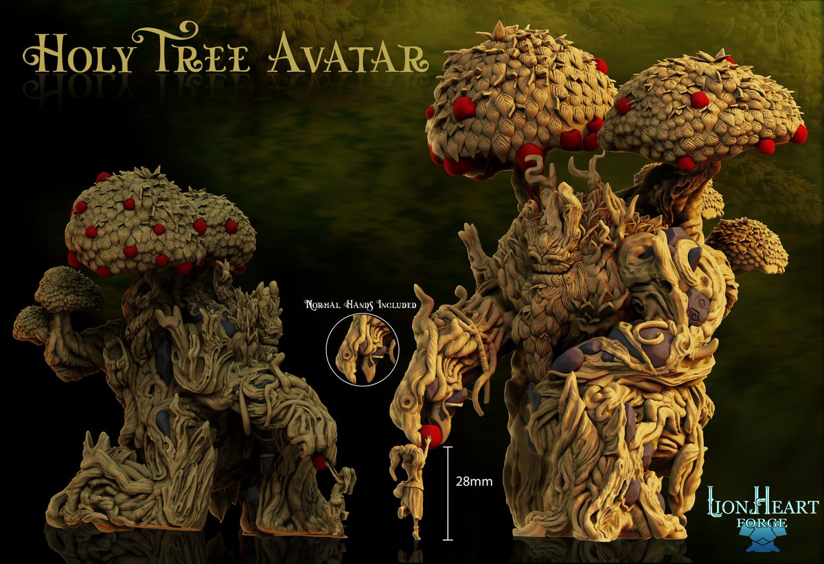 lionheartforge's tweet photo. Holy Tree Avatar, this model is based on a drawing I made some time ago, including normal hand without girl, to use with other models with 35mm/28mm scale.

https://t.co/MZTOGvuVQu 

#3dprinting #criticalrole #dungeonsanddragons  #mmftribes https://t.co/WBfELivFa8