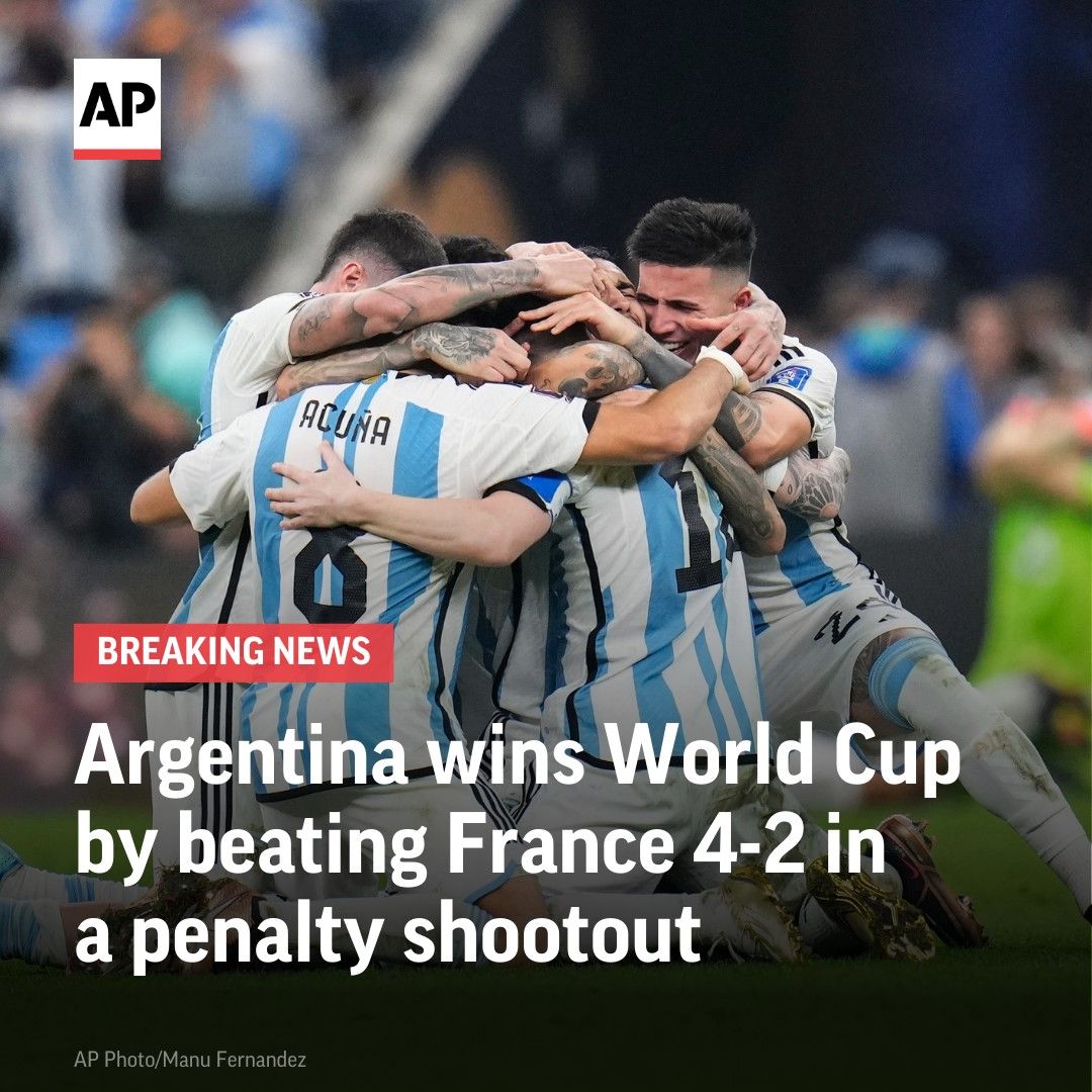 Lionel Messi and Argentina win World Cup in penalty shootout over France after thrilling match that included hat trick from Kylian Mbappé. apne.ws/caHKmz7