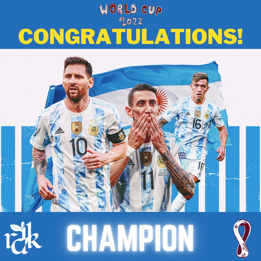 rdkunited's tweet photo. Well Deserved — Congratulations Argentina and @TeamMessi! 

@FIFAWorldCup #FIFAWorldCupFinal #ArgentinaVsFrance #Messi𓃵 https://t.co/SP3pFWKrCJ