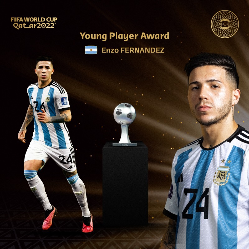 FIFAWorldCup's tweet photo. What #FIFAWorldCup he's had! 🤩

Enzo Fernandez wins our Young Player Award ✨