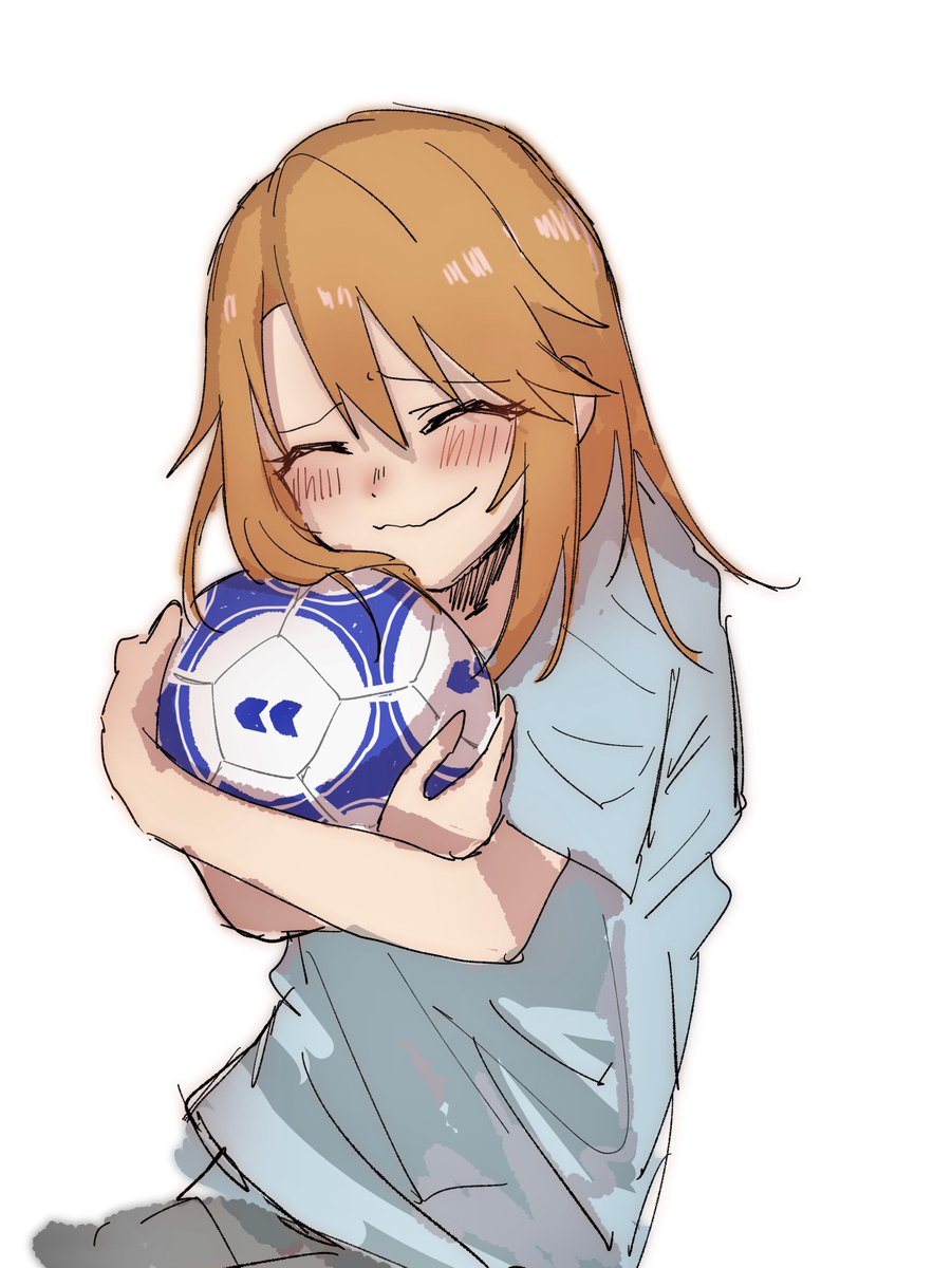 yuuki haru 1girl soccer ball ball closed eyes solo white background blush  illustration images