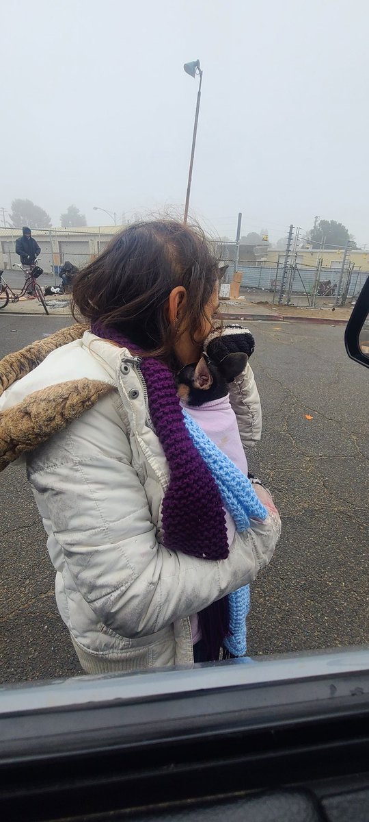 WeInvisible's tweet image. She was kicked out as a punishment for smoking cigs in her room. This is torture on #Homeless and thier #furbabies. They are going to make her sit out here all day until 5 pm and then they will let her back in. #projecthomekey @GavinNewsom #fresnoshelters #homelessness