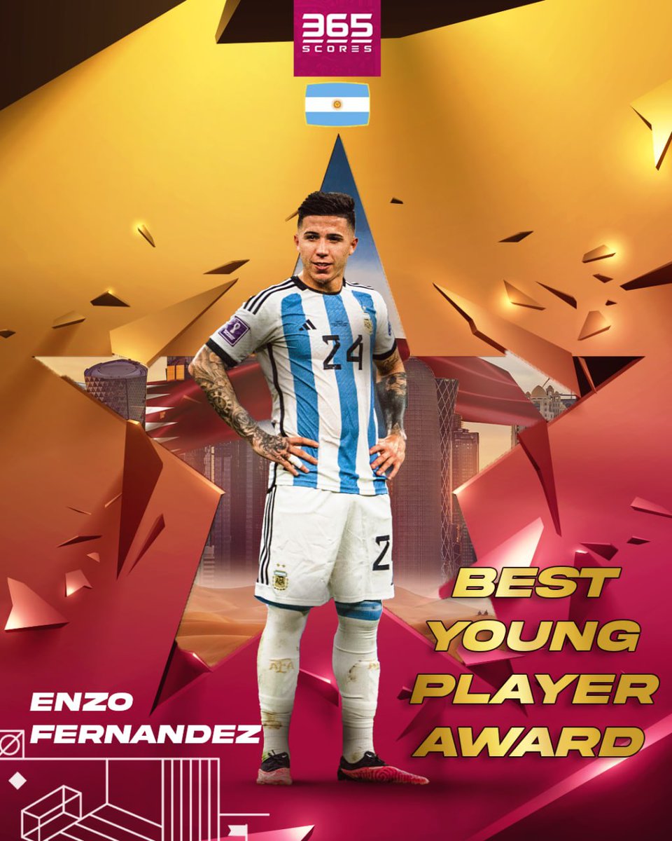 365Scores's tweet photo. Enzo #Fernandez = Best young player in the #WorldCup 👶
Emiliano #Martínez =Best goalkeeper in #WorldCup 🧤
Kylian #Mbappe = Top goal scorers in #WorldCup ⚽️
Lionel #Messo = The best player in the #WorldCup 🏆
#365scores #FIFAWorldCup #Qatar2022 https://t.co/QRdRAWoKgH