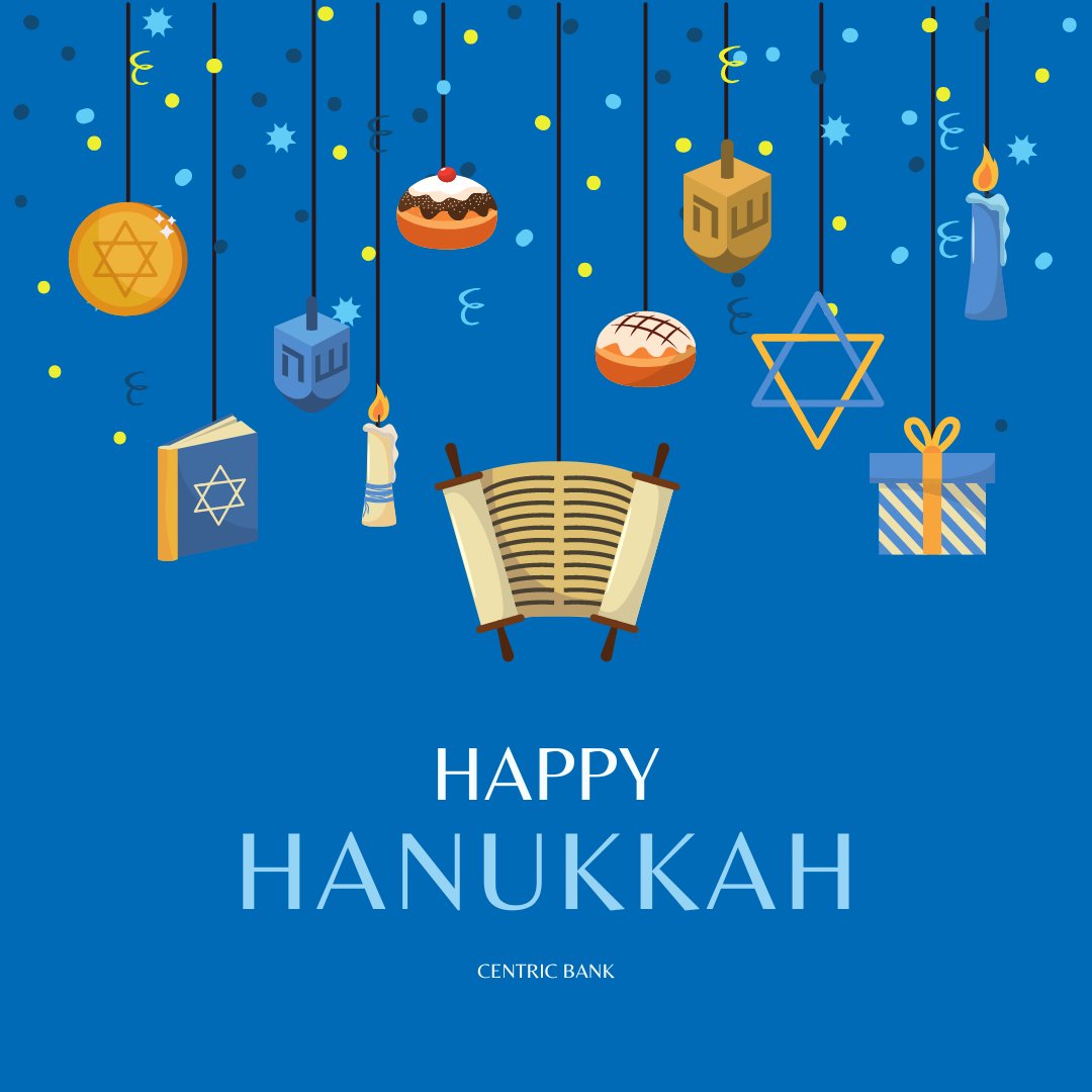 DrCentricBank's tweet photo. Sending Hanukkah greetings for love, peace, and happiness to all who celebrate. May your candles burn bright this season. Chag Sameach! #Hanukkah #HappyHanukkah #FestivalofLights #ChagSameach #WeRevolveAroundYou #CommunityMatters https://t.co/wL0HaOjVZD