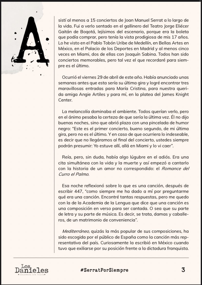 jsanchezcristo's tweet photo. #SerratPorSiempre puede ser el mejor homenaje a un poeta cantaor de poetas que nunca se irá. Los Danieles se fajaron un especial de antologia y de premio,recomiendo al Daniel de nombre Diego Carvajal texto inmune y sublime. https://t.co/P33xXq5VX5
