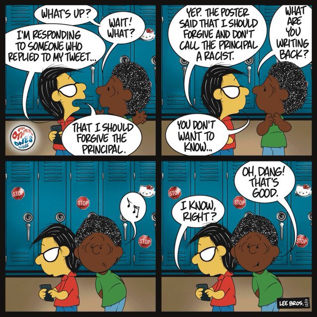 RichLeePhD's tweet photo. Catching up with Diggy after the principal made up an “Asian version of a language” @OtherOnesbyLee daily comic https://t.co/zb7Ni1msrD