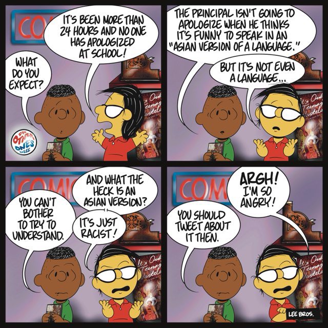 RichLeePhD's tweet photo. Catching up with Diggy after the principal made up an “Asian version of a language” @OtherOnesbyLee daily comic https://t.co/zb7Ni1msrD