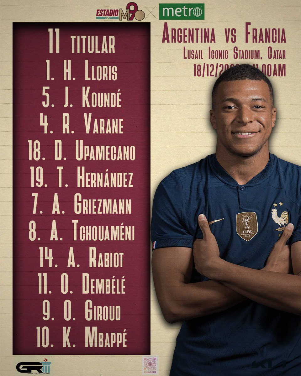 EstadioM90's tweet photo. 🟡 - ¡LISTOS LOS XI!👊😱

Scaloni 🤜 sorprende con la titularidad de Di María y el clásico 4-4-2 de la albiceleste. Mientras, Deschamps utiliza su once de gala 🔝para esta gran final. https://t.co/YrBlIpFzF4