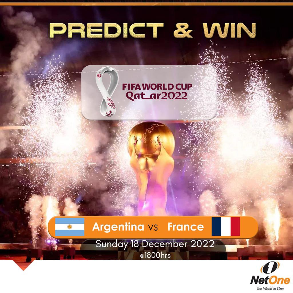 NetOneCellular's tweet photo. As we count down to the FIFA World Cup final clash of the giants.Thank you to all those who managed to predict in our previous post. Predictions have been officially closed. Keep your fingers crossed as we soon find out who will take the big cup on this one #FollowNetOneAndWin https://t.co/YUCkAI6XTu