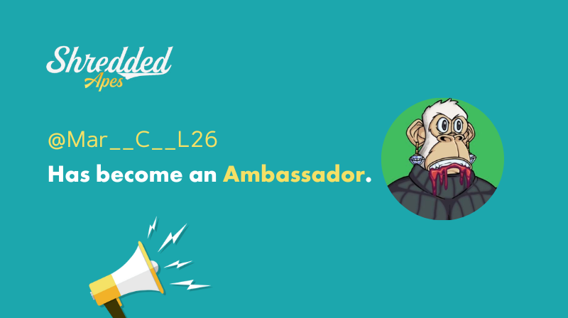 WheyCoin's tweet photo. Welcome @Mar__C__L26.
 
You are now an official @ShreddedApes Ambassador.

https://t.co/Rj8rYObXfN https://t.co/AtOsmLn1aQ