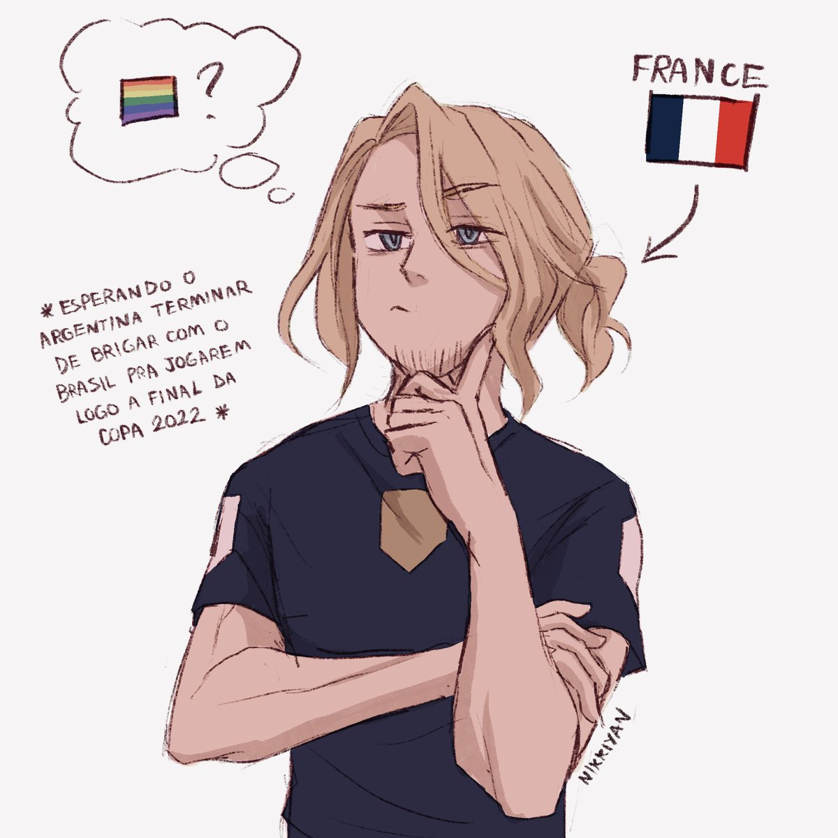 O França impaciente pro jogo, mas curioso pela situação hahahaha Já já a final França vs Argentina da Copa, minha gent! 