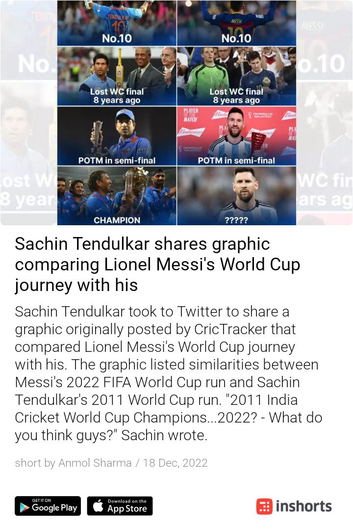 Mrinal23770569's tweet photo. How one (read Sachin) might think that there's any similarity in the scale, popularity or sheer athletic prowess between a champion of a sport played by a small number of countries and FOOTBALL is beyond me! https://t.co/XOUgTNZQhR