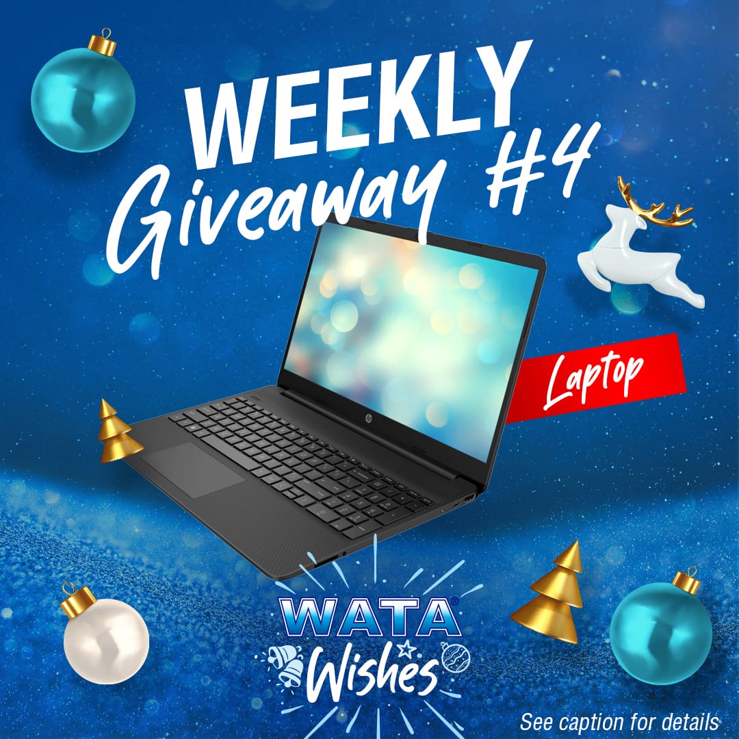 OfficialWATA's tweet photo. We're 1 week away from Christmas🎄🎁 Here's your chance to win a Laptop for the new year.
1. Tell us a personsl goal & how a laptop would help you to achieve this in 2023
2. Use the hashtag #WATAWishesGoals
Winners will be selected by Wednesday December 21.
#WATA #WATAWishes https://t.co/qAoGIU7KX2