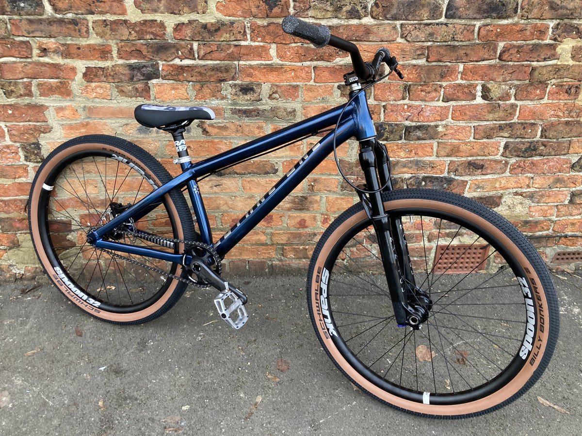 theCYCLEspa's tweet photo. Last bike build out of the workshop for 2022 a bit different from the usual. And no the forks aren’t the wrong way round…… #manitou #octainone https://t.co/87OfsYPuCC