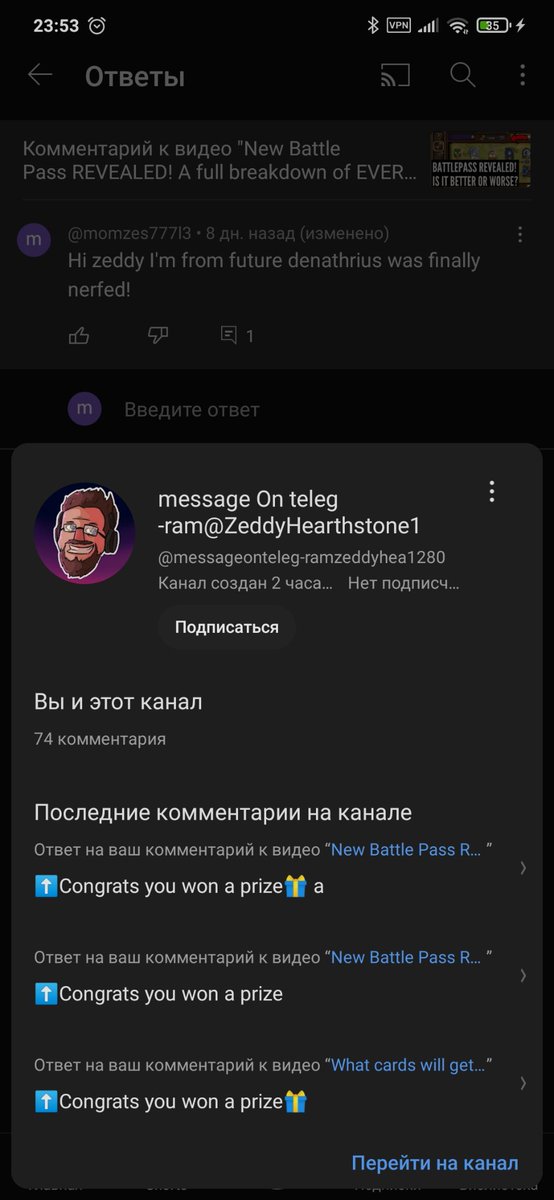 mozisoner's tweet photo. @ZeddyHS Hi Zeddy! I was scammed in your comments of last giveaway video, nothing bad happened, I did not follow the link but your other subscribers could fall for this trick. complain to this channel to get it blocked as soon as possible. thanks for the content and Stay salty! https://t.co/j0JpE6zL2o