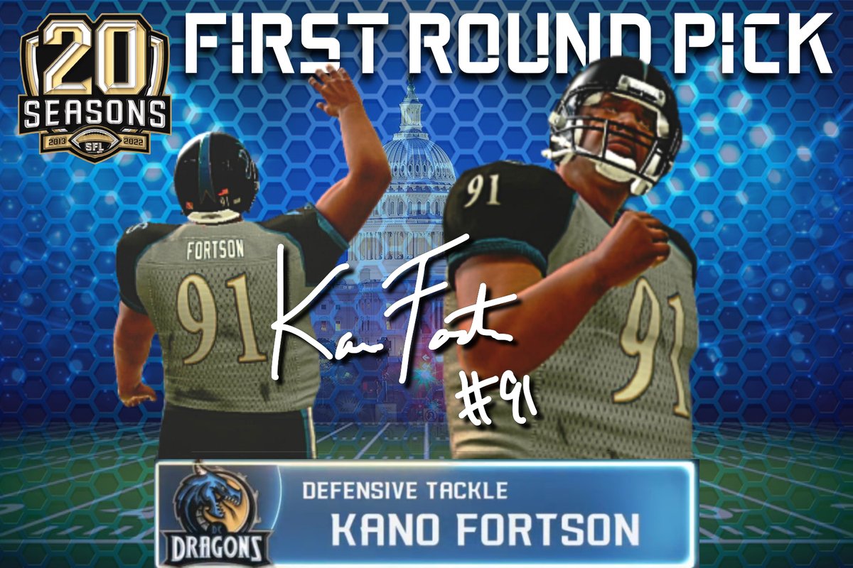 The D.C. Dragons made Madison defensive tackle Kano Fortson their first-round selection, 16th overall, in the Season 20 SFL Draft on Saturday night. Welcome to D.C., Kano! #TheFireRises🔥