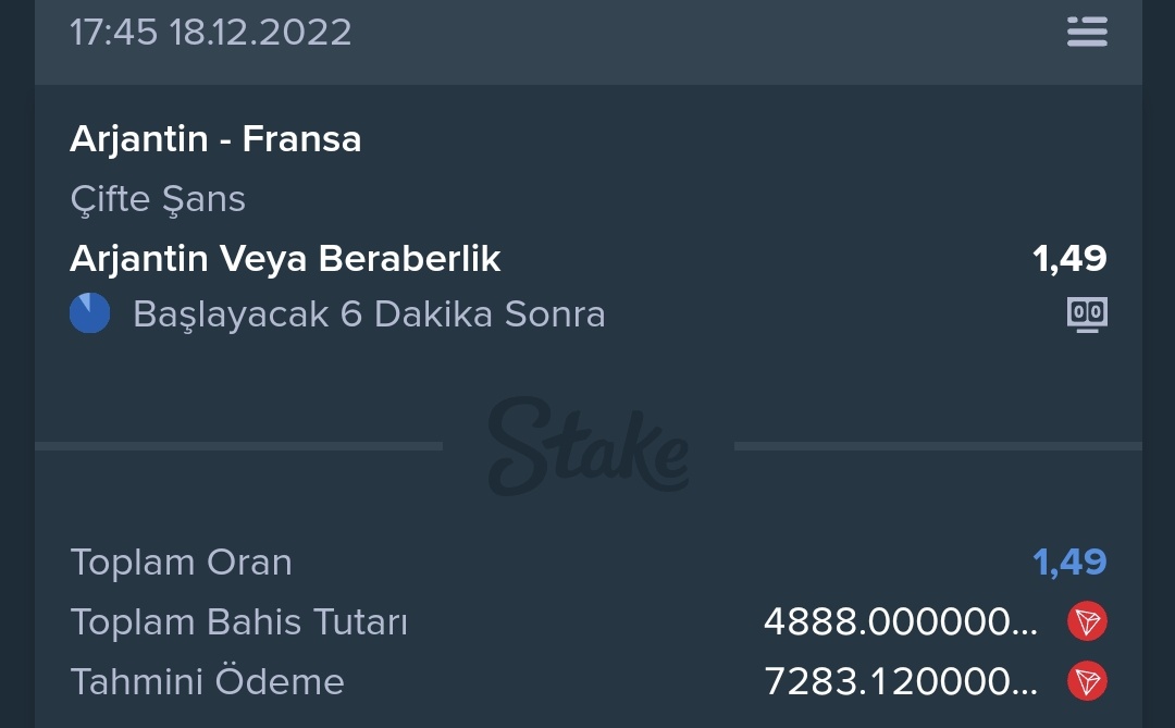 Şanlı Arjantin Kaybetmez ise Rt atan 1 kişiye 250 #TRX 

Siteye giriş ➡️ stake.com/?c=ebb8830062
<a href="/Stake/">Stake.com</a>

#WorldCup 
#WorldCup2022 
#ArgentinaVsFrance 
#Messi𓃵 
#FIFAWorldCup