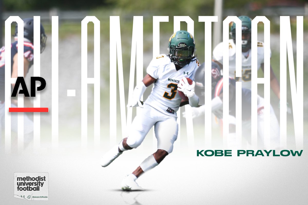 Methodist University FB (@methodist_fb) on Twitter photo Another All-American honor for Kobe Praylow from the <a href="/AP/">The Associated Press</a> !
#MonarchMade | #GoldStandard Another All-American honor for Kobe Praylow from the <a href="/AP/">The Associated Press</a> !
#MonarchMade | #GoldStandard