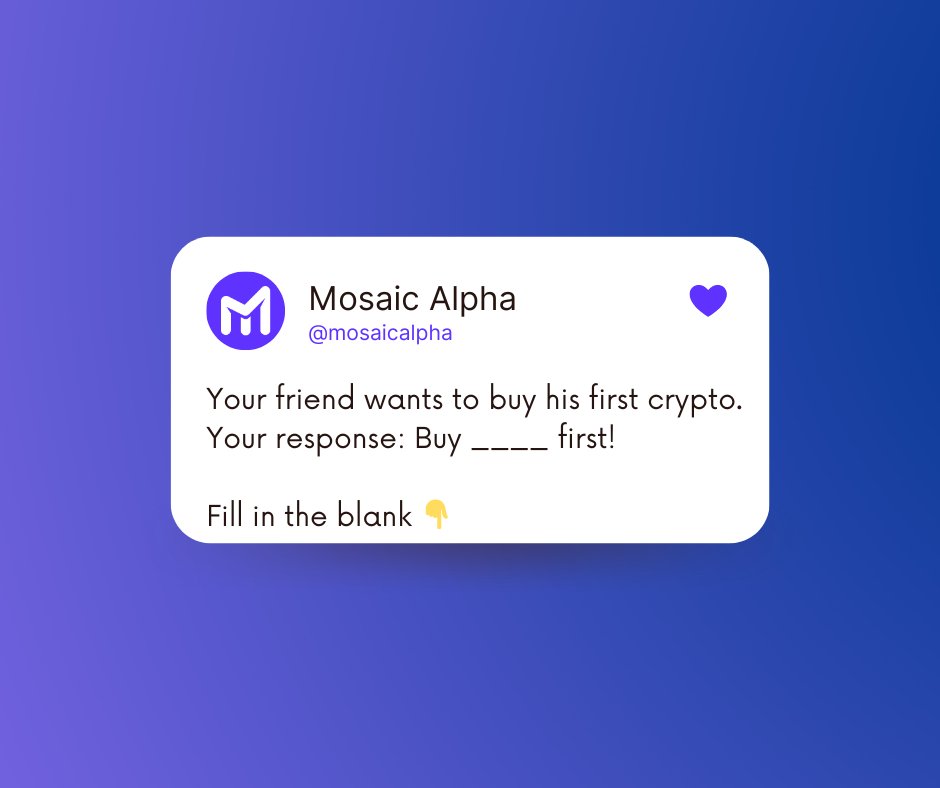 MosaicChain's tweet photo. What would you buy first?
Type your comments.๐
Be smart.๐ก Be safe.๐ Be an Alpha.๐งโ๐
#mosaicalpha #mosaicplatform #crypto #defi #tokenbaskets #assetmanagement #invest #cryptocurrency #trustless #cryptoplatform #firstcrypto #bitcoin #ethereum https://t.co/HzQbTZbzeQ