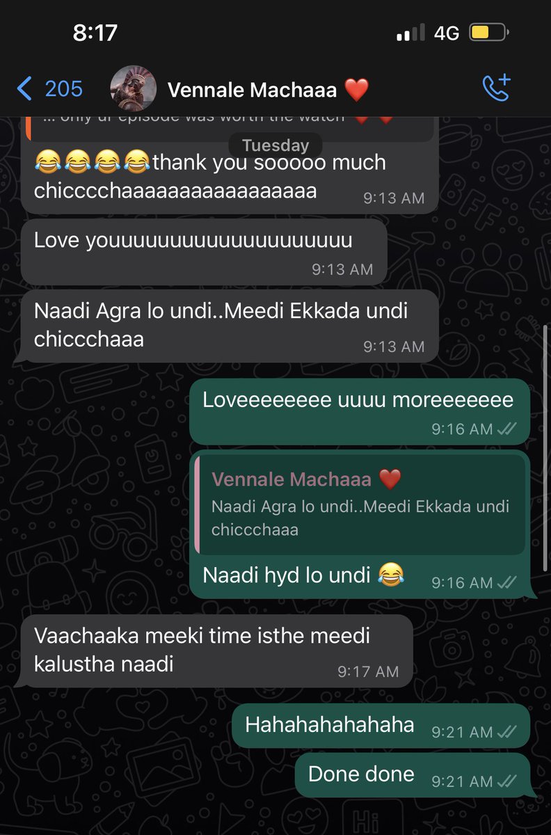 HeroManoj1's tweet photo. Mine and my machaaa @vennelakishore WhatsApp chat be like ….. 😂 …. Machaaa Needhi Naadhi combo twaralo andhiri dhanki chepdham. Appudu manadhi valladhi happy ga untadhi ❤️😂 https://t.co/fKvf8WGLRr