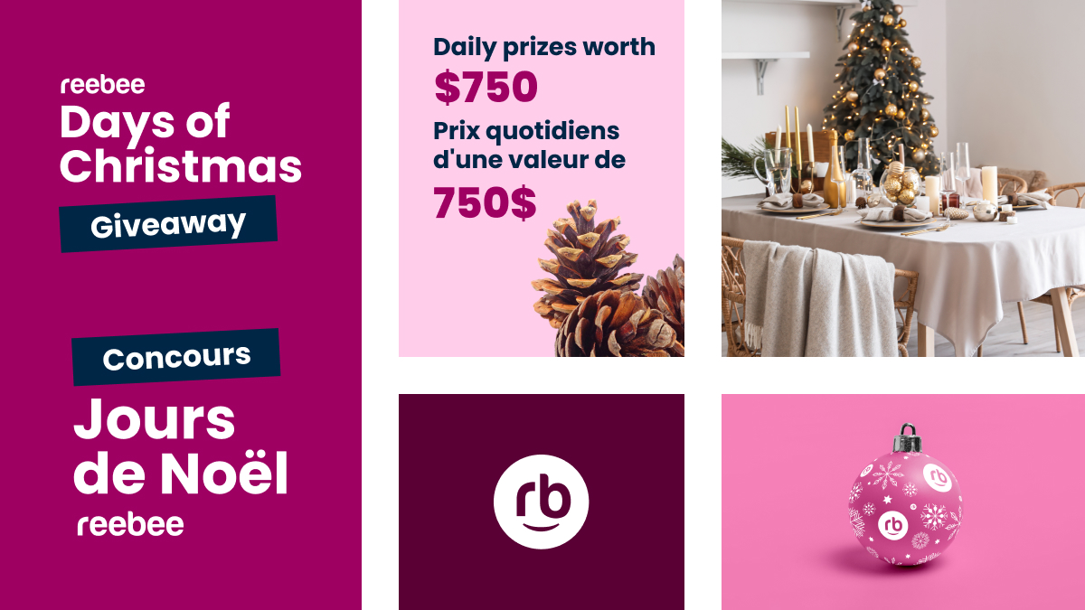 ✨ Nouveau prix : concours des Jours de Noël reebee ✨
Participez pour courir la chance de #gagner une virée magasinage de 750 $ dans n'importe quel magasin que vous aimez! Assurez-vous de participer aujourd'hui. Détails ici : bit.ly/3PwSo6n

#JoursdeNoëlreebee