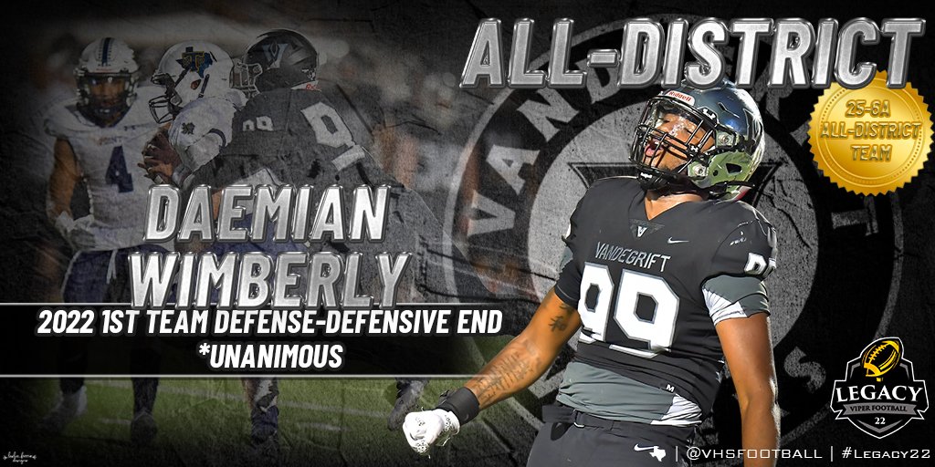 VHSFootball's tweet photo. Congrats to @DaemianW 
25-6A 1st Team DE *Unanimous https://t.co/lZwIVcZmAm