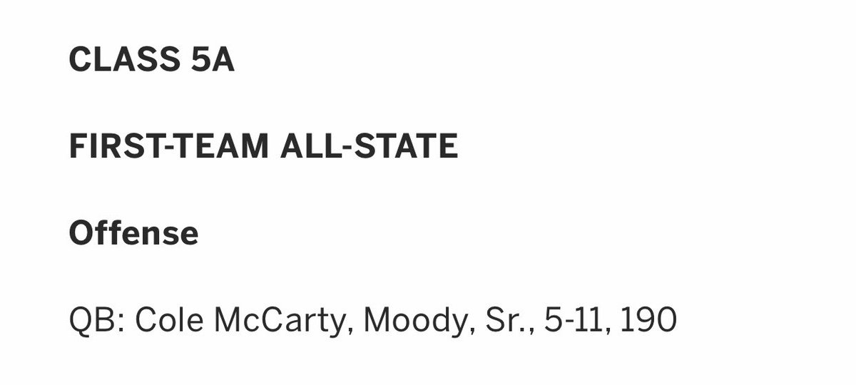 colemccartyy's tweet photo. First Team All State! @jakeganus @Coach_TD8 @Camwillis_ @MoodyFBall @QBC_Bham https://t.co/Zc2NBxf4BC