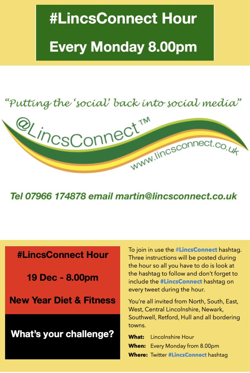 I hope you can join us on Monday evening for #LincsConnect Hour. It's your chance to tell everyone what you have to offer
<a href="/121TeamThomas/">Vanessa Thomas : 121 Team Thomas</a> <a href="/LornaCoachingLS/">Lorna Leach</a> <a href="/ActiveNLincs/">NL Active</a> <a href="/ActiveLincs/">Active Lincolnshire</a> <a href="/Lincoln_Rugby/">Lincoln Rugby Club</a> <a href="/MandarinFitness/">Mandarin Fitness</a> <a href="/LincolnTouch/">Lincoln Touch Club</a> <a href="/GAbilityCounts/">GAFC</a> @LincsHST_Sandra <a href="/TheSwansAcademy/">The Swans Academy</a>