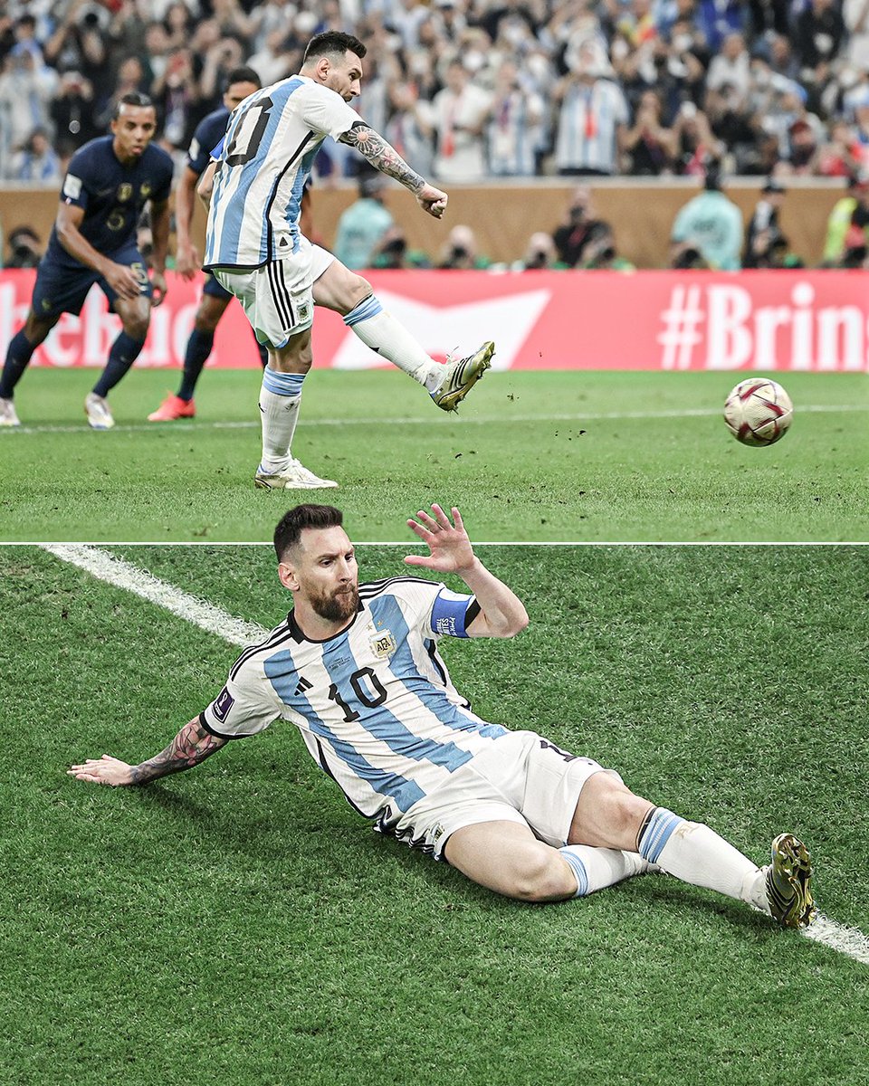 ESPNFC's tweet image. Lionel Messi is the first player to EVER score in the group stage, round of 16, quarterfinal, semifinal, and final in a SINGLE World Cup 🐐