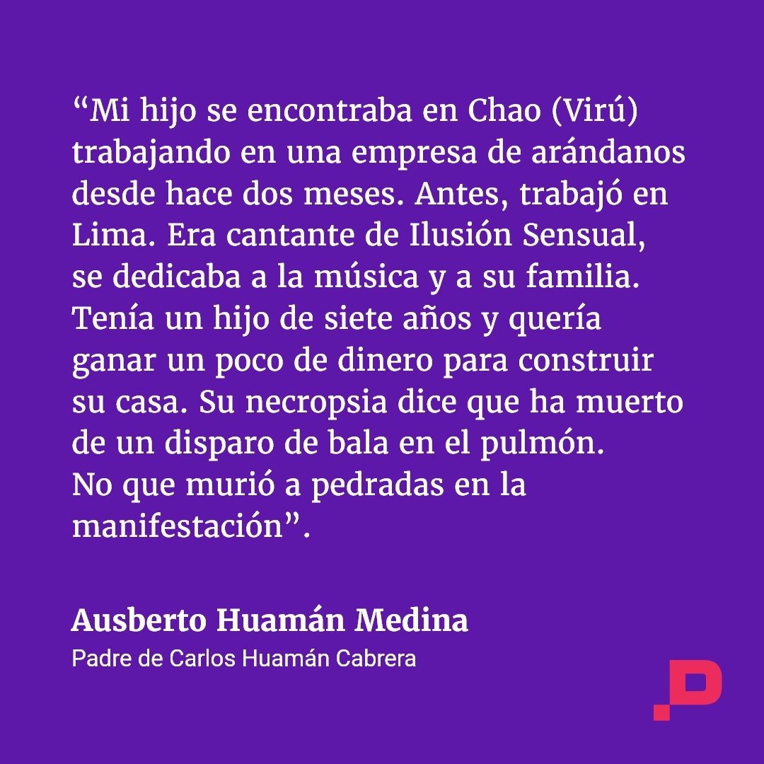 saludconlupa's tweet photo. El joven músico Carlos Huamán Cabrera, de 26 años, fue la primera víctima mortal en las protestas que se registraron en La Libertad. Su padre relató que en el certificado de necropsia aparece que murió por un disparo de bala en el pulmón y no por pedradas. 📸 https://t.co/2mTUeH6Msr