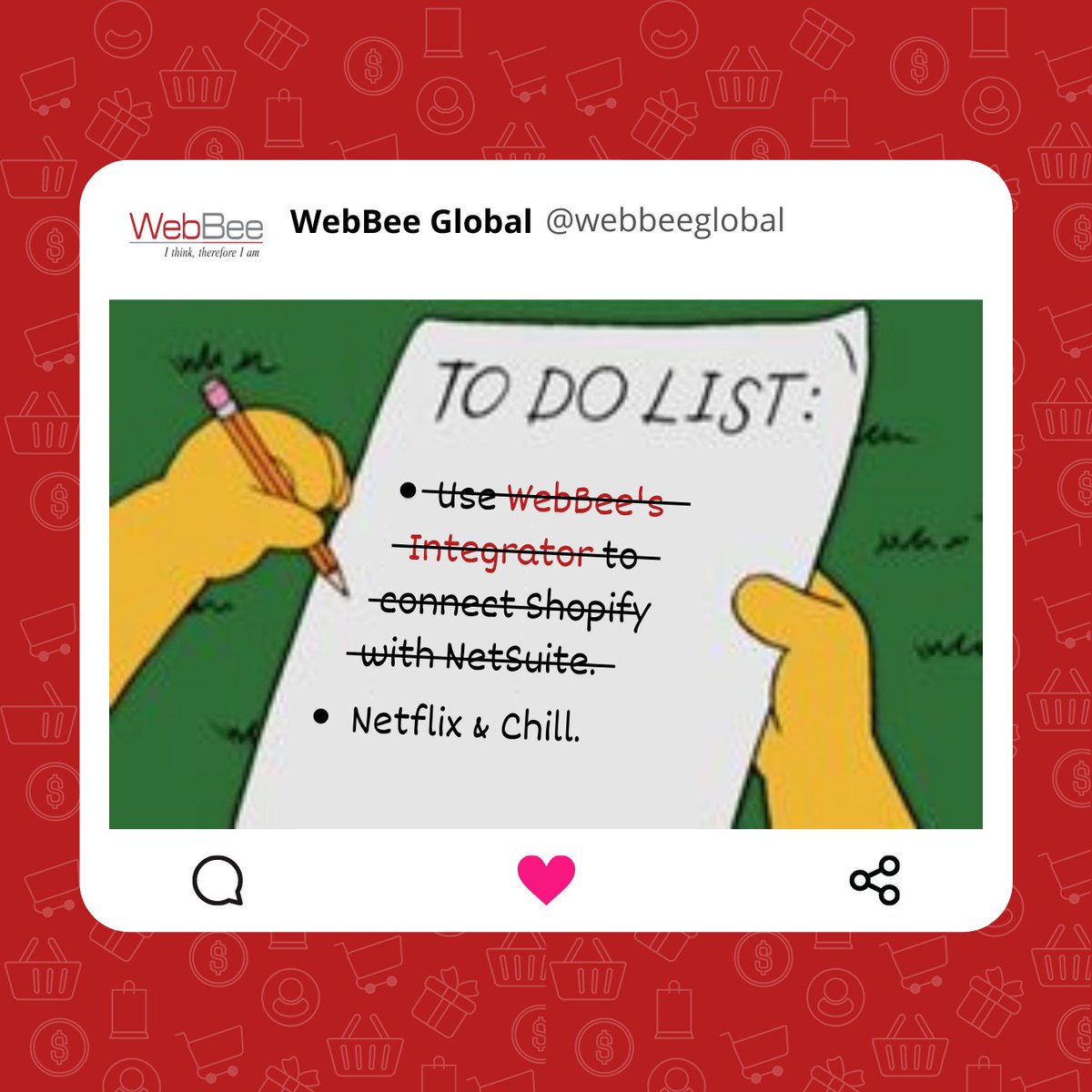 webbeeglobal's tweet photo. Sunday Mood π¬
Get a free trial of our Robust NetSuite Integrator now!
#webbeeglobal #ecommerceautomations #accounting #businessoperations #netsuite #netsuiteintegration #shopifyapp #netflixandchill #todolist https://t.co/sa0K3HWkoO