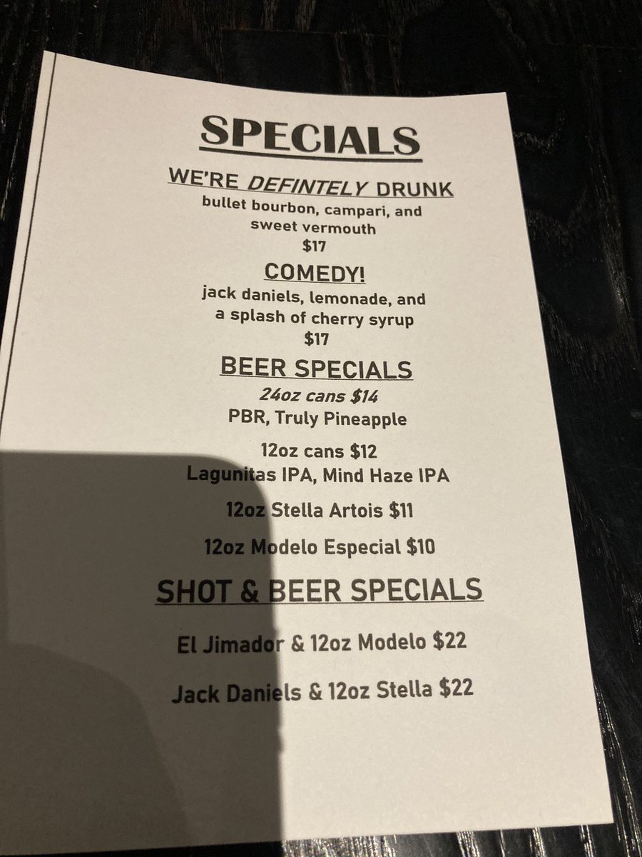 Hey hey! Great drink menu from the @marknorm show at Cobb’s comedy club in SF night! @sammorril