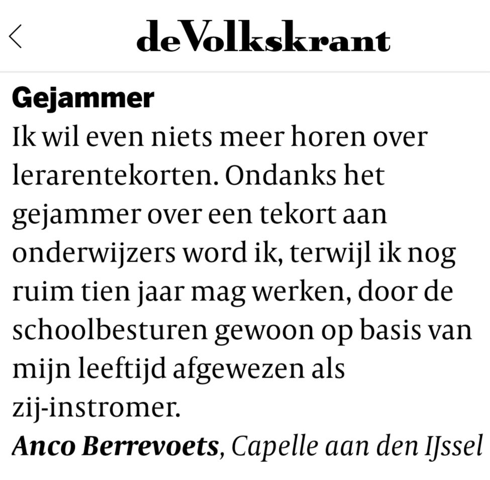 Schoolbesturen falen op alle fronten om #lerarentekort te verminderen.

- Jonge, bekwame en bevoegde leraren worden telkens afgescheept met flexcontracten.
- Functiemix wordt niet ingezet voor excellente lesgevers.
- Ouderen worden afgewezen voor zij-instroomtraject.

#lerarenlek