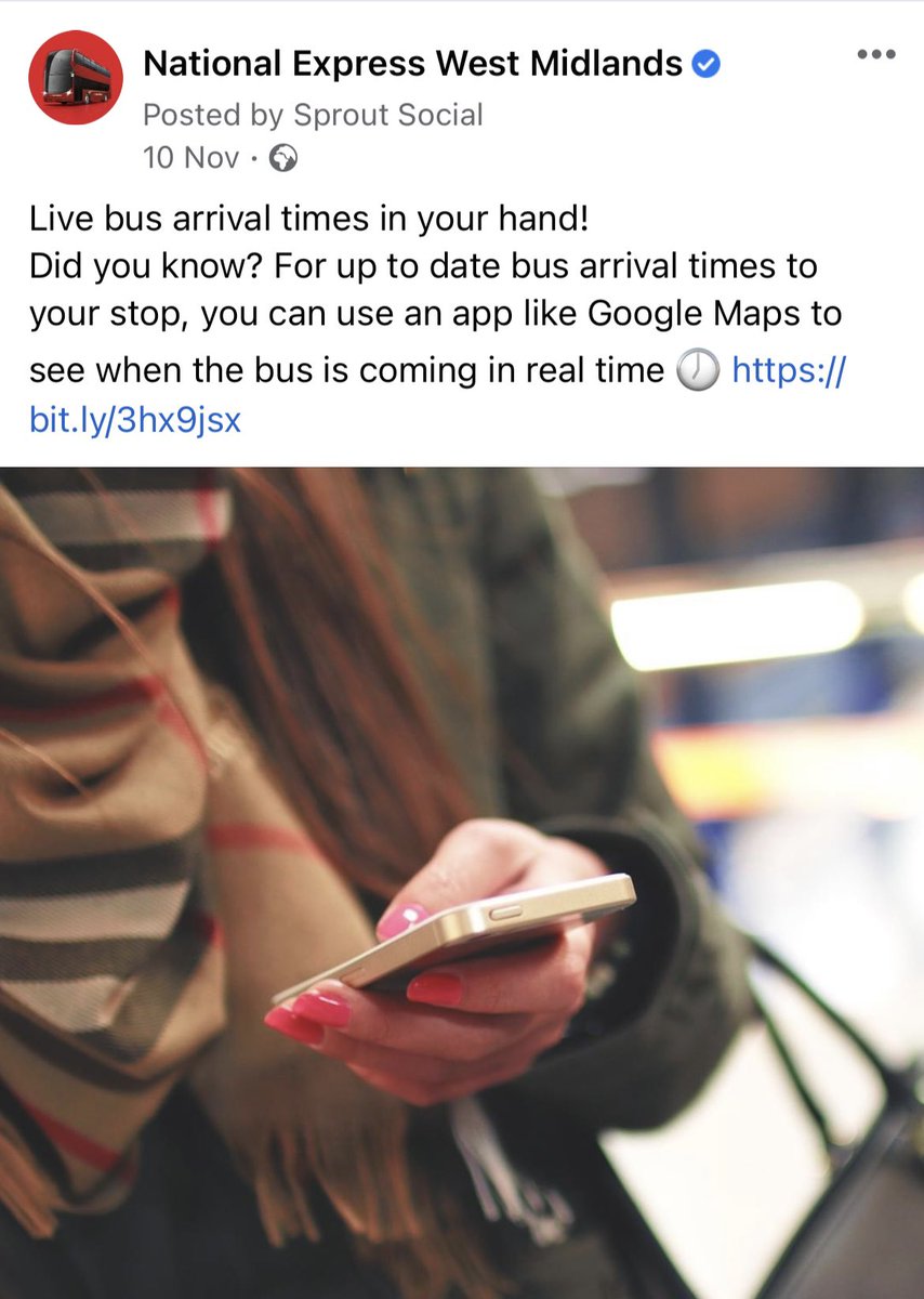 MelissaOrton's tweet photo. @nxwestmidlands The latest post on Facebook suggests that google maps is for ‘live bus arrival times’? https://t.co/7ZDiFVRfll