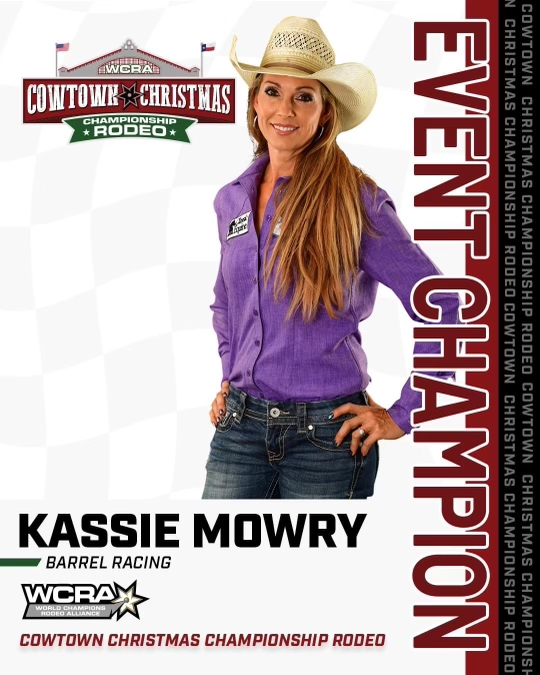 CP HE WILL BE EPIC &amp; Kassie Mowry are your 2022 WCRA Cowtown Christmas Event Champions!!  Mowry surpasses $1 Million in earnings for the year!  Congratulations!!!  READ STORY:  barrelracingmagazine.com/barrel-racing-…