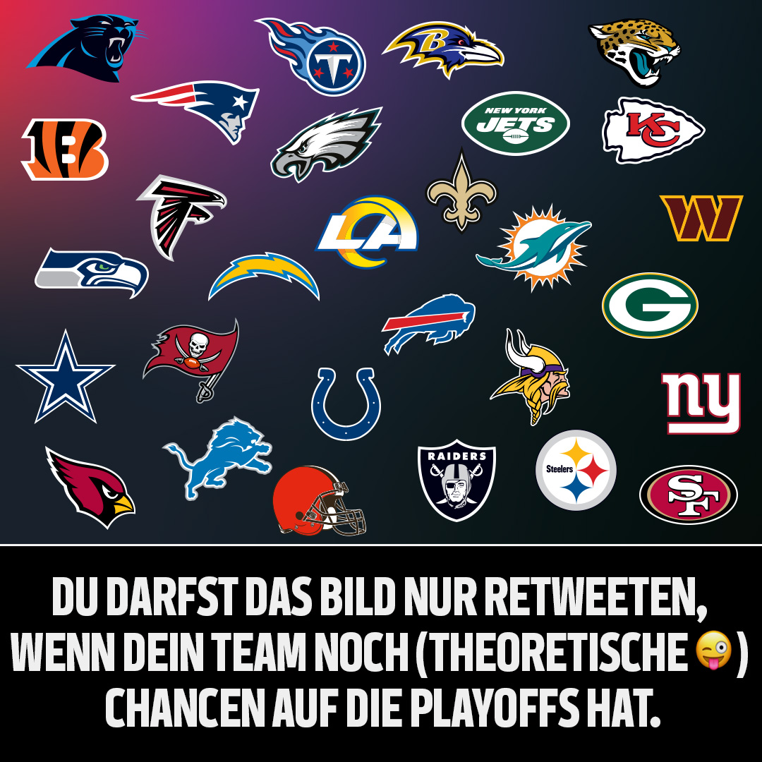 NFLDeutschland's tweet photo. 4 Spieltage vor Schluss, noch 27 Teams und 12 freie Plätze – es wird so spannend! 😍 #NFLPlayoffs https://t.co/Xh8VXAVnIJ