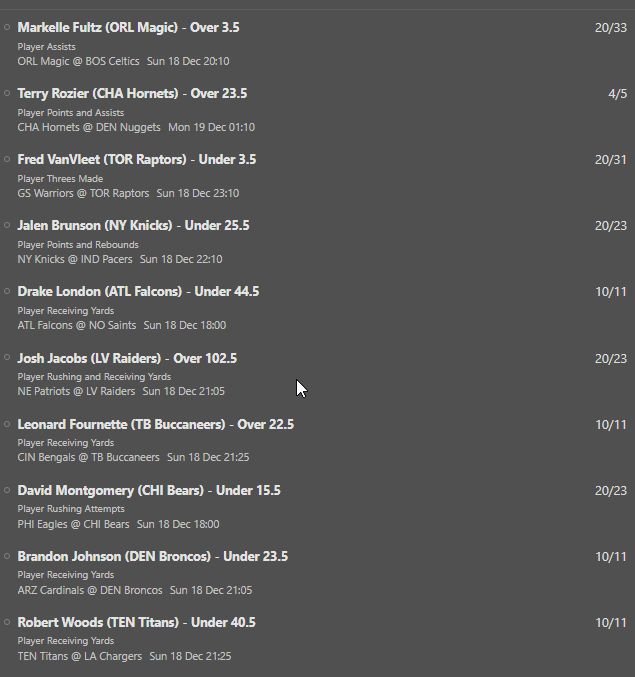SportsStatLive's tweet photo. todays 400/1  #NFL &amp; #NBA Player Props Lotto

Playing Some othe Multi's Asell But have to go small for the Clean Sweep at 400/1 ( 6.60 returns 2.7K ) https://t.co/jkq1UEVgEf