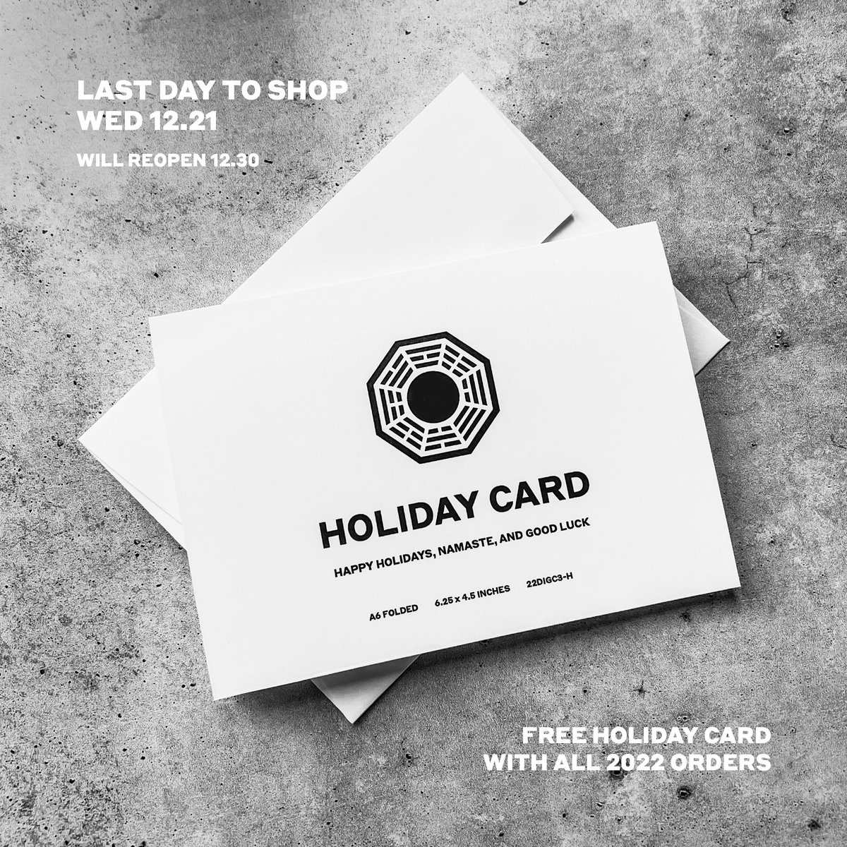 The DI is taking some time off to celebrate the holidays so place your orders by 12/21! As our undisclosed island location makes it hard to guarantee exact dates, we recommend choosing priority or faster if you need anything by Christmas. Namaste and happy holidays!