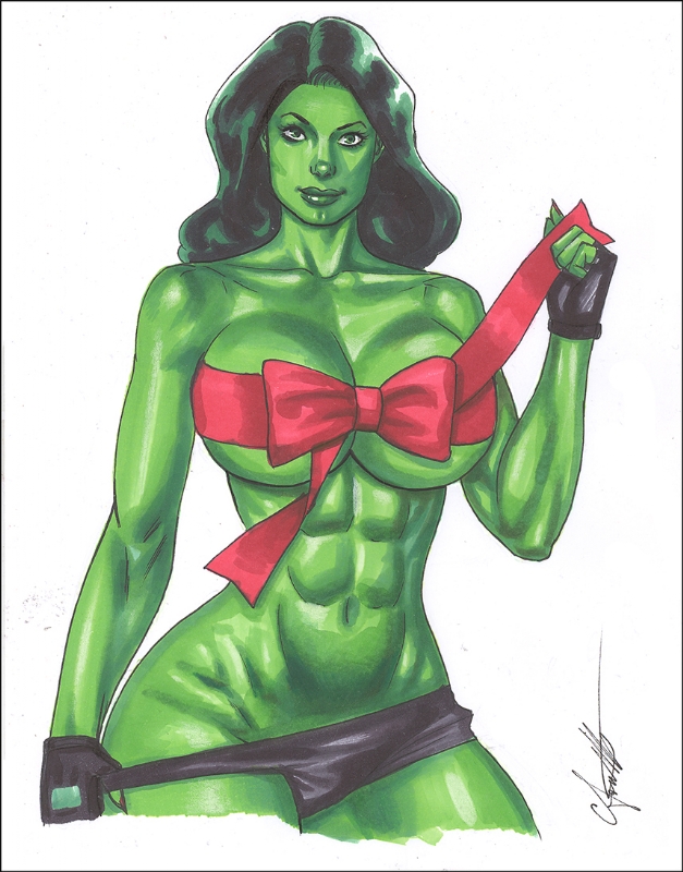 It's the final #SexyShulkieSunday before Christmas--getting so excited to unwrap presents! 💚🎄 #SheHulk