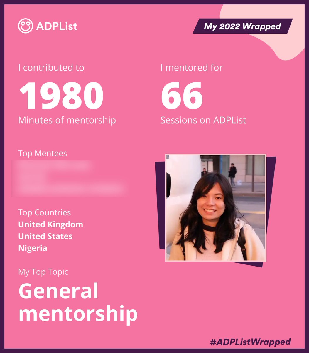 ContentDesignPH's tweet image. 2022 was wild, and I've met some of the most inspiring and interesting people this year. Thanks, @ADPList @felixleezd for creating this space that lets me give back a fraction of what the UX community has given me, which has been so much over the last 3 years.