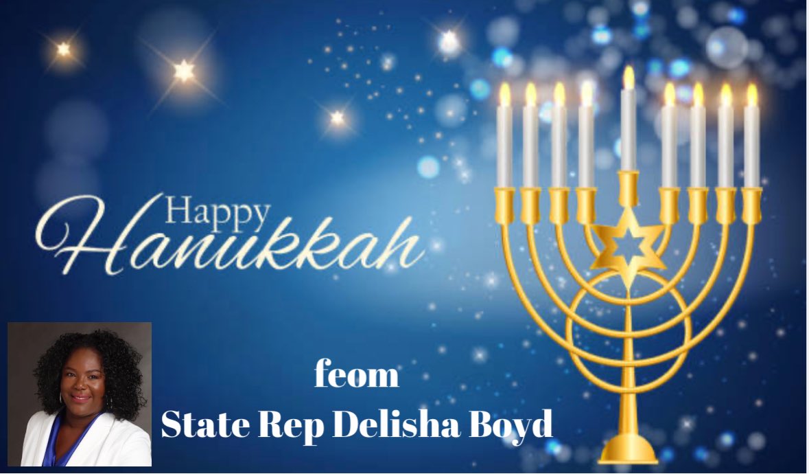 DeeBoydBroker's tweet photo. To all whom begin their celebrations this evening, may you feel the warmth of the lights as you connect with those you love.

#staterepdelishaboyd #delishadelivers #delishaboydllc #happyhanukkah https://t.co/LBRSCovBDi