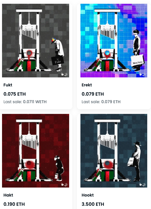 Tyler_Did_It's tweet photo. Lascaux is putting on a masterclass on open editions &amp; burns this week.

Their latest open edition Fukt minted at 0.01 ETH &amp; is now at 0.075, with an open burn today for Erekt.

Hakt is up to 0.19 on the latest tease of a 3:1 upcoming burn.

And oh ya, the art is pretty cool too https://t.co/UeySbwDmg5