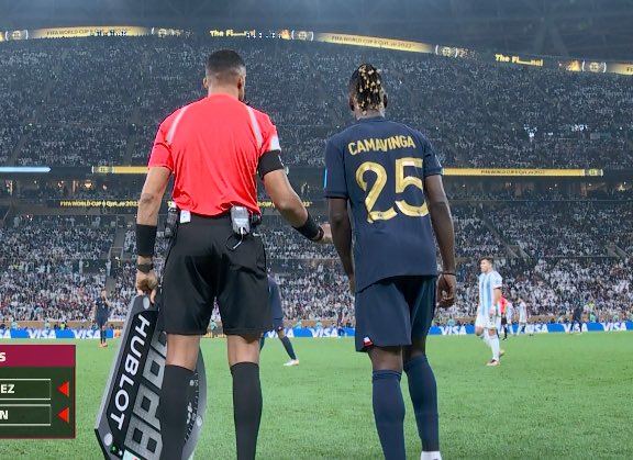 crypticsolomon's tweet photo. French players down with health issues but never giving up. #Thuram, #Camavinga &amp; #Coman really brought the change and the momentum needed. Biggest mistake so far? #Argentina replacing the absolute genius, #DiMaria! Hands down to #KylianMbappe! 

#FIFAWorldCup https://t.co/rtC4nqgqeJ