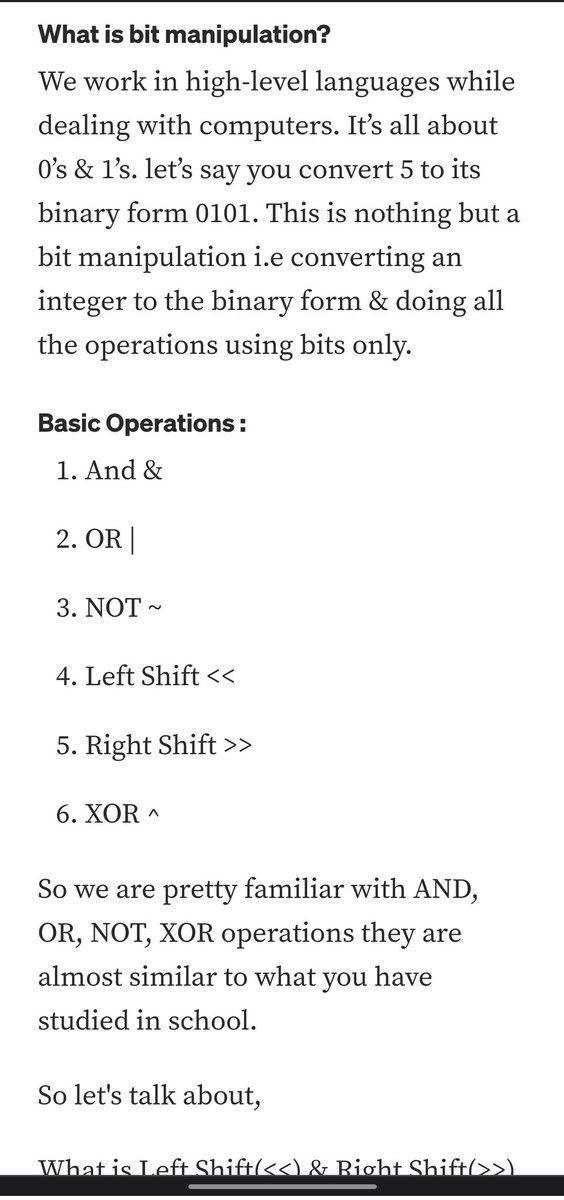 X__yash__X's tweet photo. Day 18
@acmdypiemr 
Today I learnt about Bit manipulation...
With some basic operation like And,Or,Xor,Right Shift,Left Shift,etc..

-continued with DSA
#dsaindecember 
@acmdypiemr https://t.co/9HMkSl2kY3