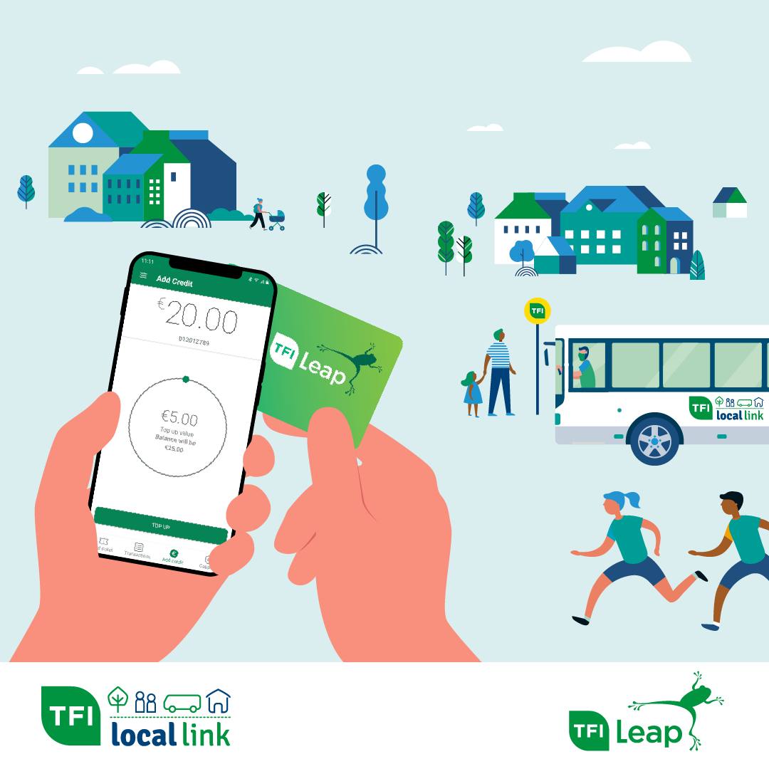 Locallinklmf's tweet photo. #TFILeapCard is now accepted on eligible #TFILocalLinkLMF services.
Top it up instantly with the TFI Leap Top-Up App, available for Android & IOS.
Find out more: https://t.co/Sefgthiais
#TFIUpdates #Louth #Meath #Fingal https://t.co/bn73ctOXIb